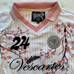 VESCARTES XXL Cherry Blossom Jersey V-Neck 24 Graphic Short Sleeve Shirt